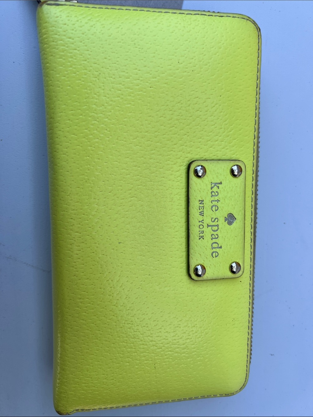 kate spade Neon Yellow Pebbled Leather Zip Wallet